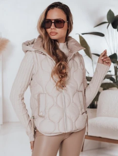 Dámska prešívaná vesta s kapucňou MISSVEST béžová FashionStreet TY5020