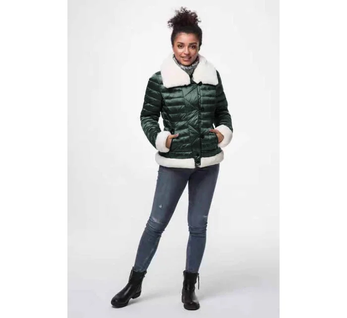 Tmavě zelená dámská bunda s límcem model 15851178 - Ann Gissy Tmavě zelená dámská bunda s límcem model 15851178 - Ann Gissy