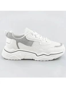Bielo-šedé dámske sneakersy s brokátovými vsadkami (LU-2)