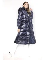 Tmavomodré dlhé dámske sako s opaskom (ag8-8002)