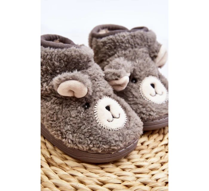Kapcie Dziecięce Ocieplane Z Misiem Szare Eberra