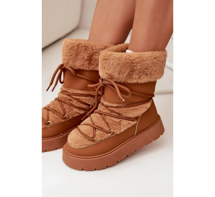 Śniegowce Damskie Z Futerkiem I Wiązaniem Na Platformie Camel Marinna Śniegowce Damskie Z Futerkiem I Wiązaniem Na Platformie Camel Marinna
