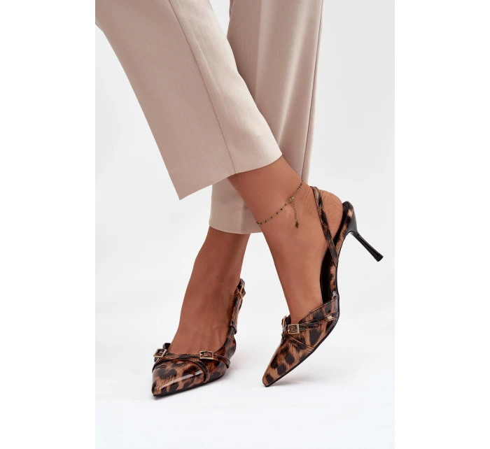 Lodičky s patou a pásky leopardí hnědé model 21711779 - Boto