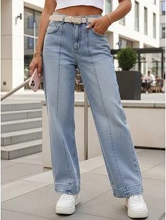Dámske džínsy s vysokým pásom voľného strihu modré FashionStreet UY2958