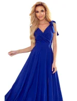 ELENA - Dlhé dámske šaty v nevädzovej farbe s výstrihom a zaväzovaním na ramenách 405-2 ELENA - Dlhé dámske šaty v nevädzovej farbe s výstrihom a zaväzovaním na ramenách 405-2