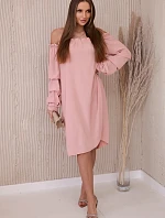 Španielske šaty s ozdobnými rukávmi tmavo púdrovo ružové