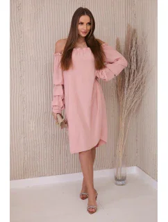 Španielske šaty s ozdobnými rukávmi tmavo púdrovo ružové