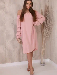 Španielske šaty s ozdobnými rukávmi tmavo púdrovo ružové