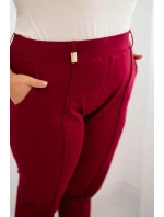 Dámske bavlnené nohavice s elastickým pásom v bordovej farbe