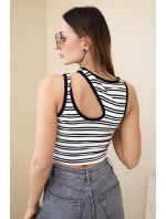 Dámsky rebrovaný pruhovaný top bez rukávov s prieramkami čierny
