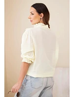 Dámske bavlnené tričko s čipkou a viazankami žlté