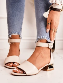 Skórzane Sandały Na Złotym Obcasie Laura Messi 2143 Beżowe