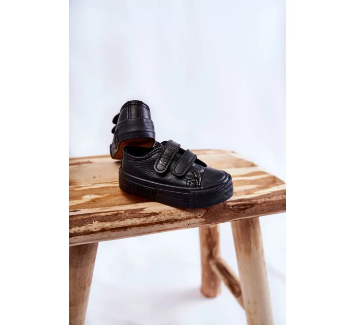 Dětské kožené tenisky na suchý zip BIG STAR model 21594834 Černá - Big Star Shoes Dětské kožené tenisky na suchý zip BIG STAR model 21594834 Černá - Big Star Shoes