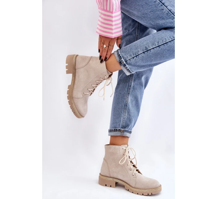 Flat Boots Lewski Shoes model 21607535 Světle béžová - Boto Flat Boots Lewski Shoes model 21607535 Světle béžová - Boto