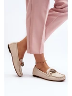 Dámské kožené mokasíny s ozdobou model 21648246 béžové - Laura Messi