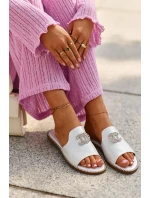 Eleganckie Klapki Damskie Błyszczące Z Ozdobą S.Barski KV27-050 Srebrne