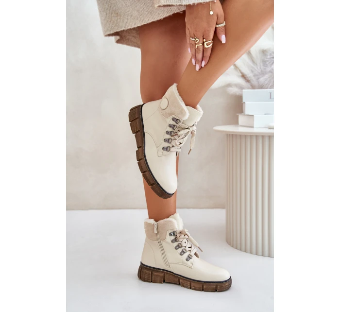 Damskie Ocieplane Botki Trapery Na Zamek Beżowe Mevanisa Damskie Ocieplane Botki Trapery Na Zamek Beżowe Mevanisa