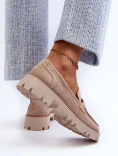 Dámske semišové mokasíny s béžovým zdobením D&A