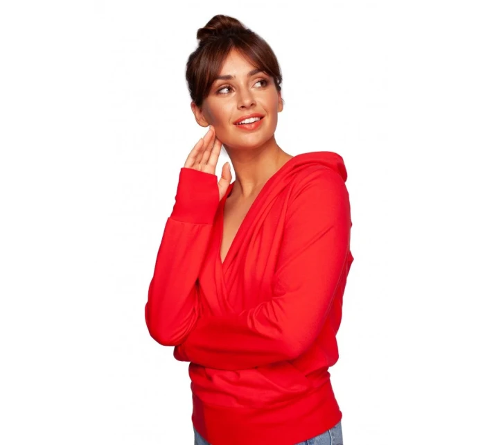 Zavinovací sveter s kapucňou B246 červený - BeWear Zavinovací sveter s kapucňou B246 červený - BeWear