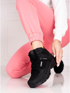 Trendy černé  trekingové boty dámské bez podpatku