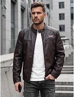 Pánska zateplená bunda z ekokože s kapucňou, hnedá, FashionStreet TX5146 Pánska zateplená bunda z ekokože s kapucňou, hnedá, FashionStreet TX5146