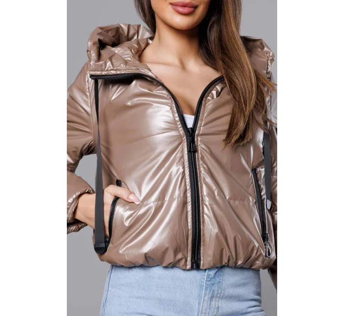 Krátka dámska bunda vo farbe cappuccino (B8138-12)