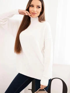 Dámsky viskózový sveter s rebrovaným rolákom a voľným strihom ecru
