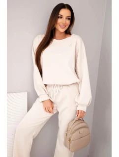 Dámska súprava maslová mikina s brošňou a rovné nohavice béžová