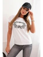 Dámska bavlnená blúzka s ozdobnou potlačou ESL biela