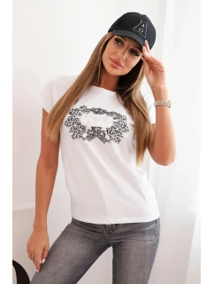 Dámska bavlnená blúzka s ozdobnou potlačou ESL biela