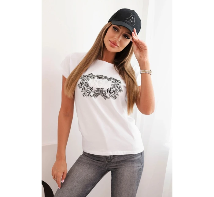 Dámska bavlnená blúzka s ozdobnou potlačou ESL biela