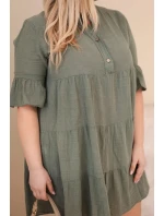 Dámske bavlnené plus size šaty s volánmi khaki