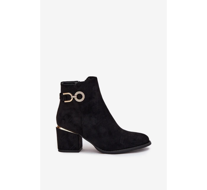 Ocieplane Botki Damskie Ze Złotymi Detalami Na Słupku Czarne Dorisse