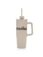 POHODINDA - béžová cestovná termoska s priehľadným viečkom 900 ml