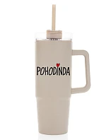 POHODINDA - béžová cestovná termoska s priehľadným viečkom 900 ml