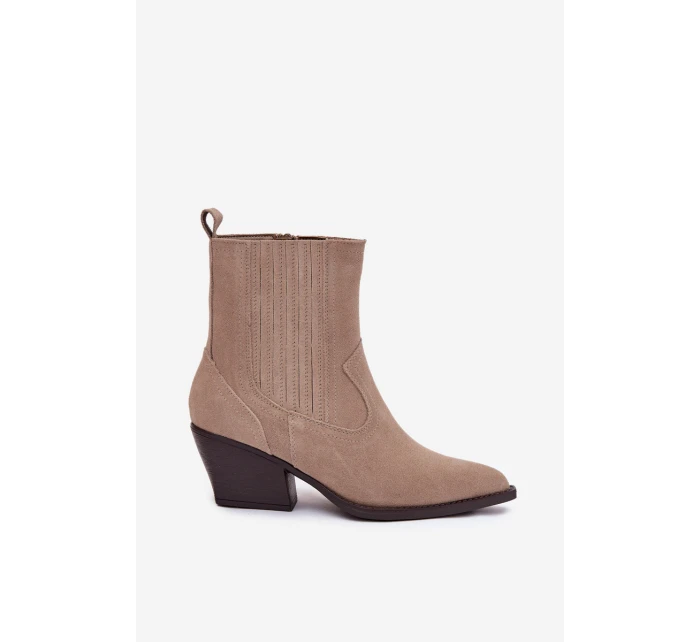 Dámske členkové topánky na podpätku 6350 Beige - Ideálna obuv Dámske členkové topánky na podpätku 6350 Beige - Ideálna obuv