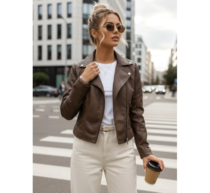 Dámska hnedá kožená bunda ramones FashionStreet TY5541