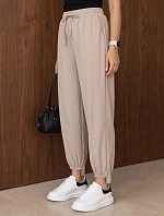 Dámske joggerové nohavice s gumou v páse, béžové, FashionStreet UY3154