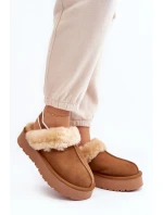 Kožené Semišové Pantofle Dámské Na Platformě S Kožíškem Camel model 21638811 - Boto Kožené Semišové Pantofle Dámské Na Platformě S Kožíškem Camel model 21638811 - Boto