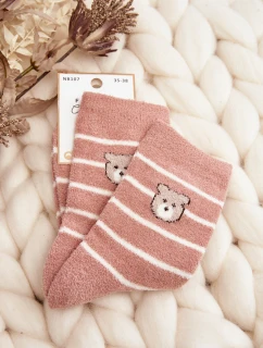 Dámské teplé ponožky v model 21643598 s medvídkem růžové - Aura.via