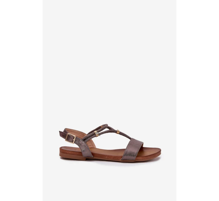 Dámské Plné Sandály S Pásky model 21698234 Grafitové - S.Barski Dámské Plné Sandály S Pásky model 21698234 Grafitové - S.Barski