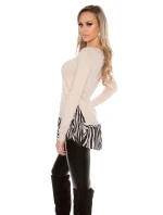 Dámsky sveter tunika 2v1 6544 Tmavomodrá s ecru - Koucla