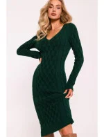 Svetrové šaty s výstrihom do V M824 zelené - Moe