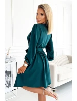 dámské šaty v lahvově zelené barvě s dekoltem model 17603805 - numoco