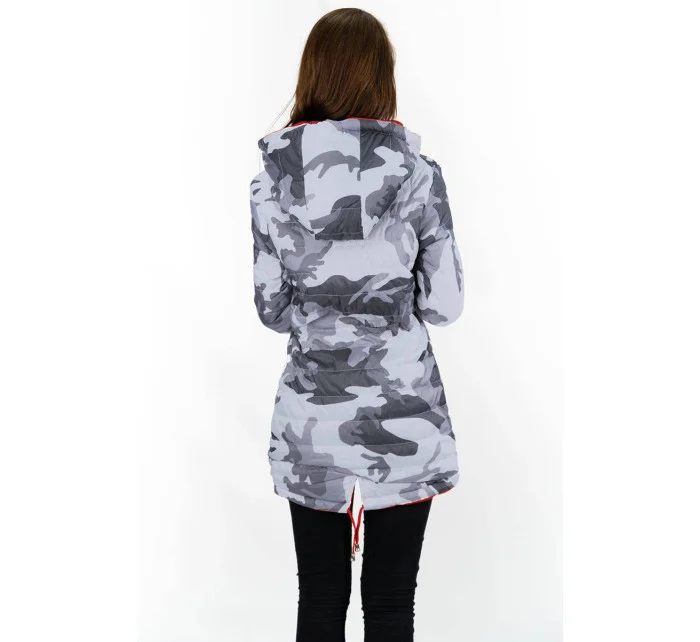 Obojstranná červená-moro dámska bunda parka s kapucňou (XW665X)