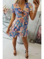 Kvetinové šaty s výstrihom do V chrpová+fialová