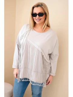Dámská bavlněná blůza Plus Size s třásněmi béžová