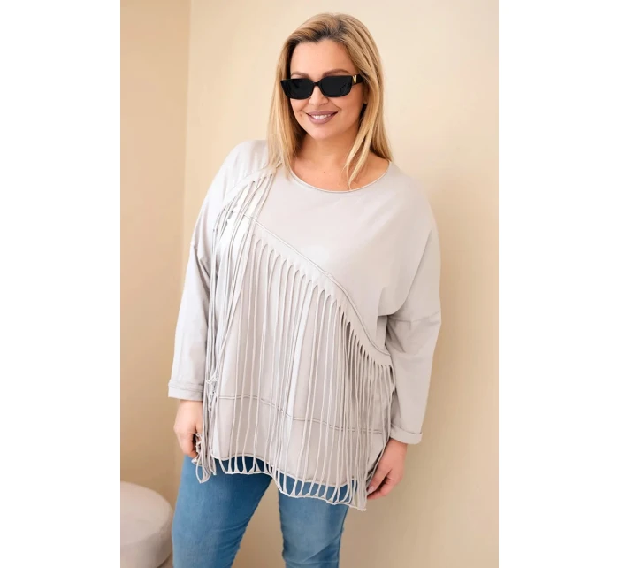 Dámská bavlněná blůza Plus Size s třásněmi béžová