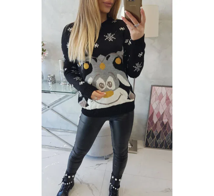 Vianočný sveter so sobom čierny