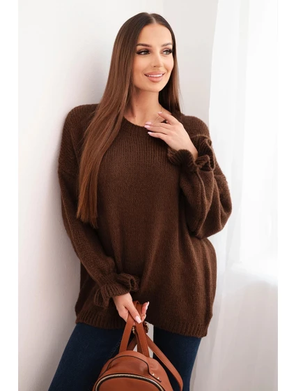 Dámský svetr s příměsí mohairu a vlny volného střihu hnědý